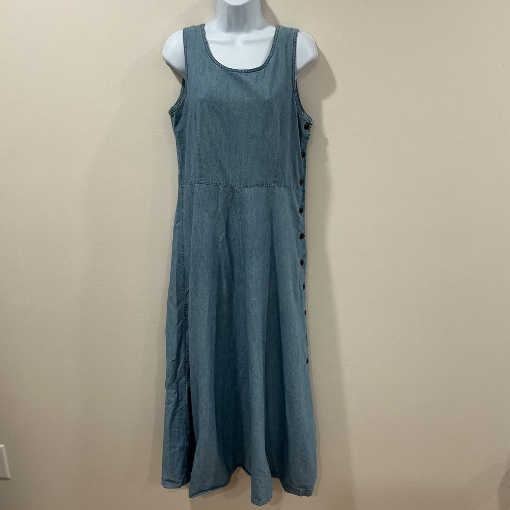 90s Vintage L.L. Bean Denim Dress‎ Cotton Blue Womens Size 8 Prairie Lagenlook